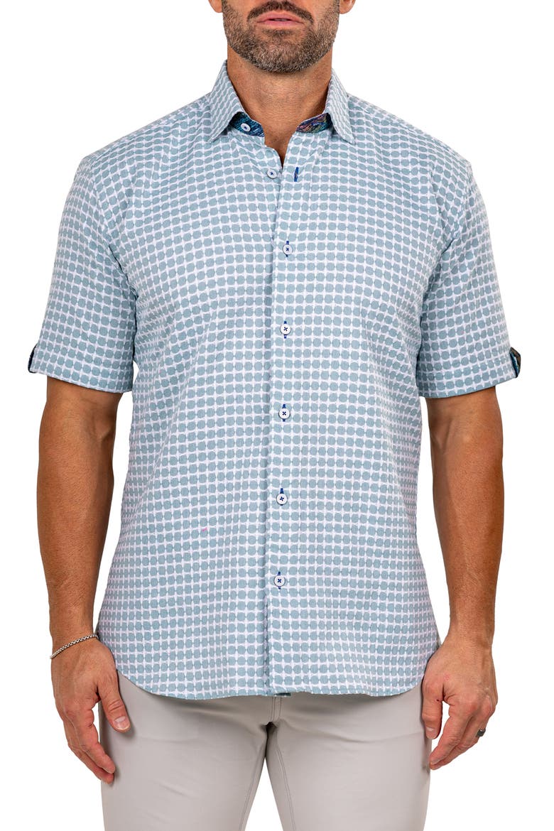 Galileo Marthy Short Sleeve Cotton Button-Up Shirt, Main, color, GREEN