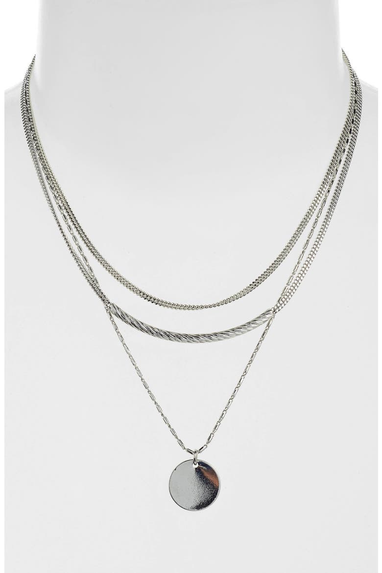 Short Disc Layer Pendant Necklace, Alternate, color, RHODIUM