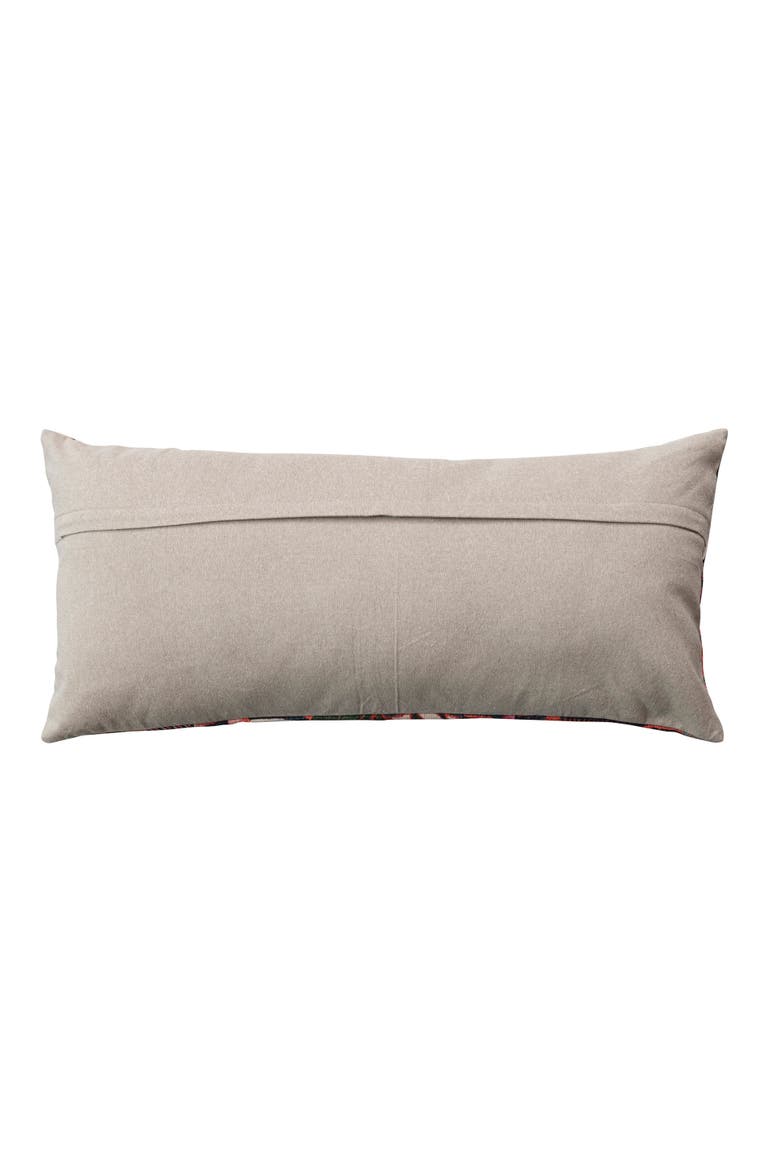Cotton Slub Embroidered Lumbar Pillow with Florals and Chambray Back, Multicolor, Alternate, color, Red