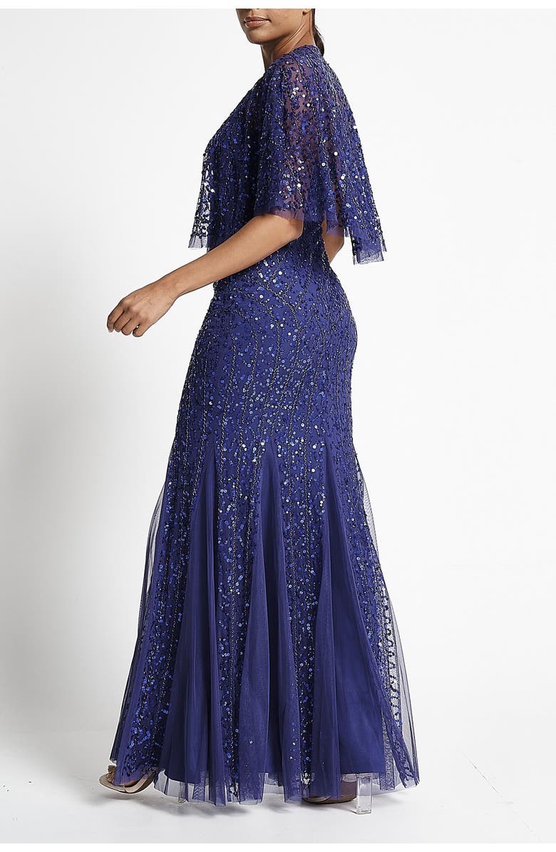 Frock and Frill Embellished Maxi Gown with Detachable Cape, Alternate, color,