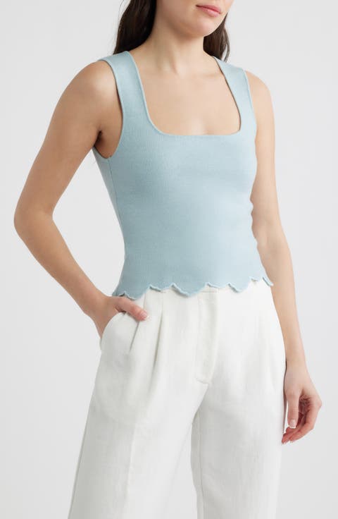 Ithaca Embroidered Scallop Hem Tank