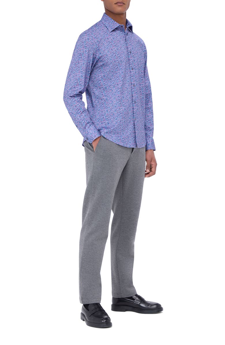 Bugatchi James OoohCotton<sup>®</sup> Leaf Print Button-Up Shirt, Alternate, color, Plum