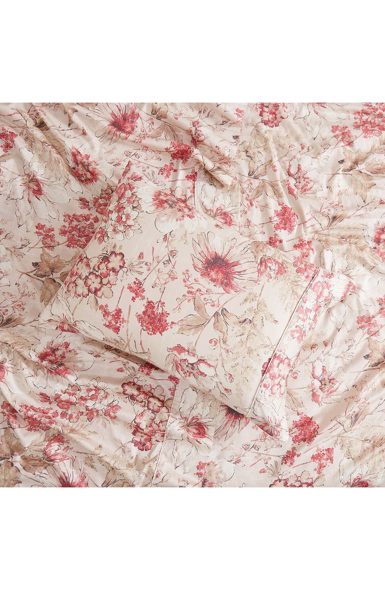 SOUTHSHORE FINE LINENS Skye Collection Extra Deep Cotton Sheet Set, Alternate, color, Natural/ Red