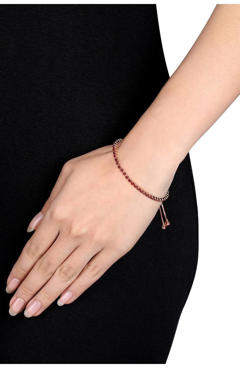 DELMAR Pink Plated Sterling Silver Garnet Adjustable Tassel Bracelet, Alternate, color,