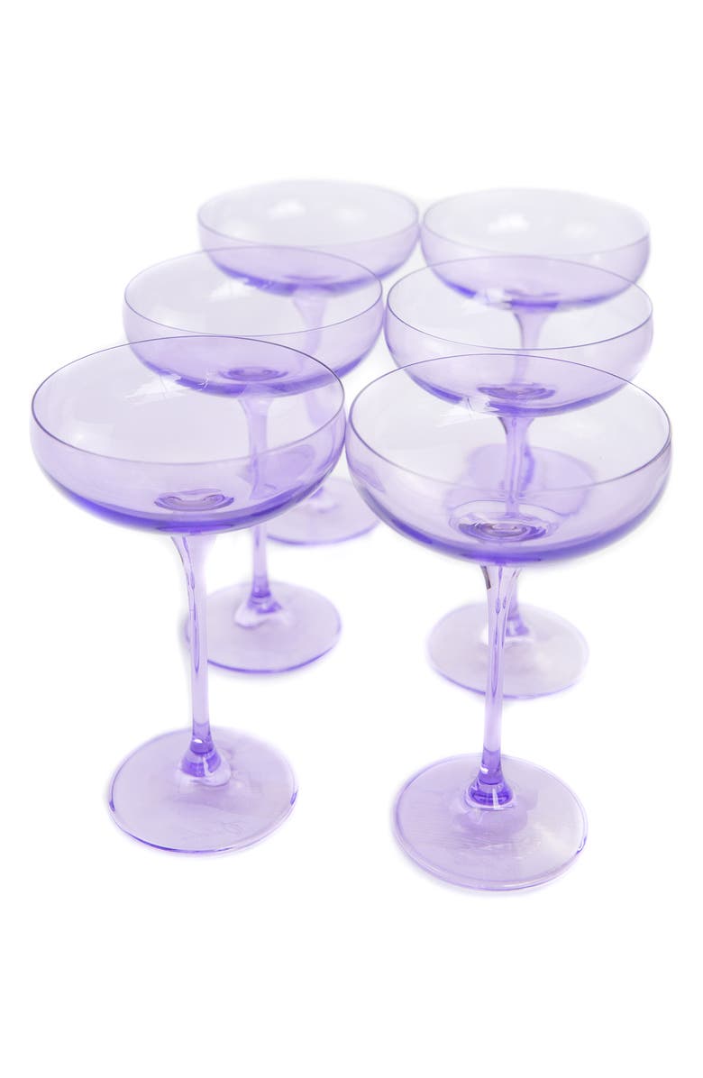 Estelle Colored Glass Set of 6 Stem Coupes, Main, color, Lavender