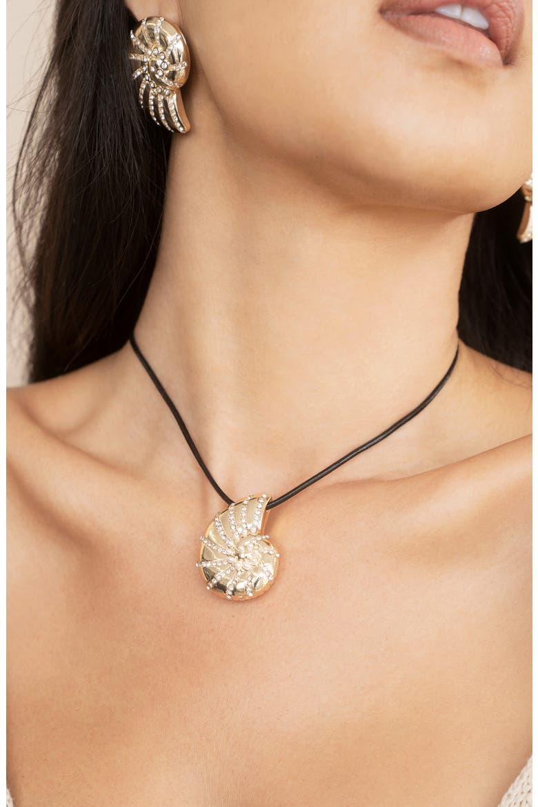 Swirl Shell Pendant Cord Necklace, Alternate, color, GOLD/ BLACK
