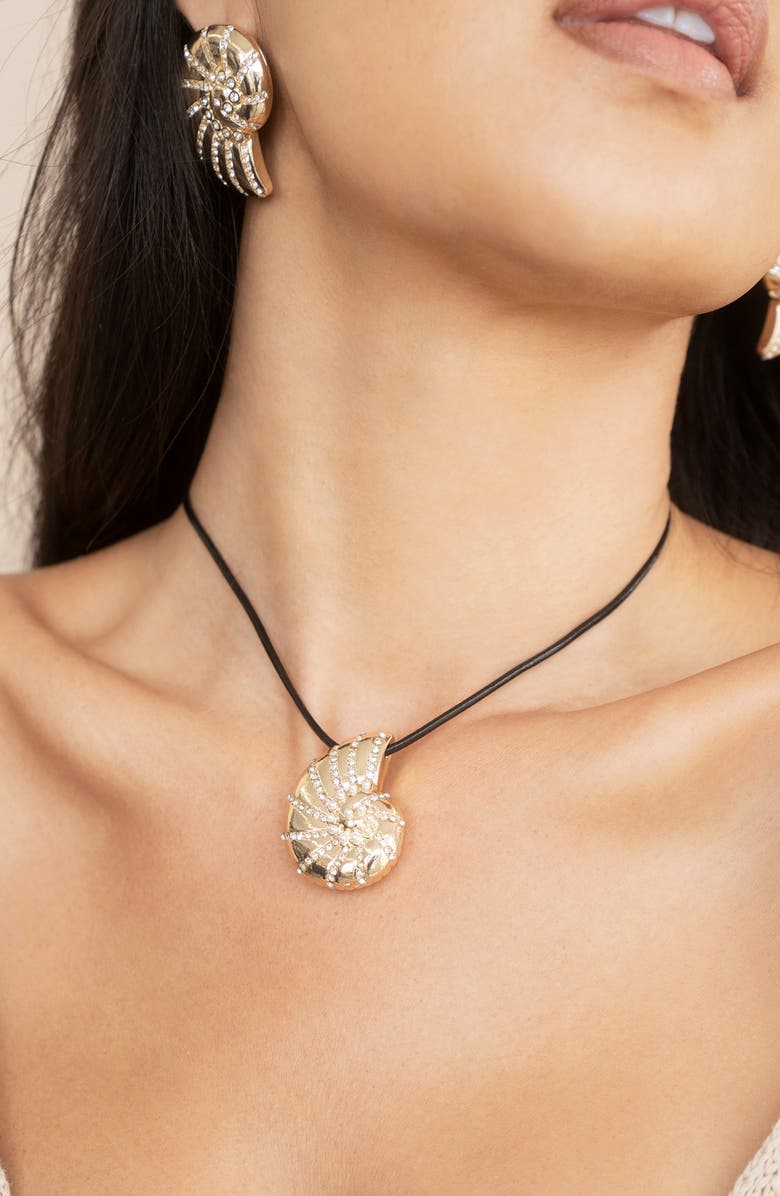 Ettika Swirl Shell Pendant Cord Necklace, Alternate, color, Gold/ Black