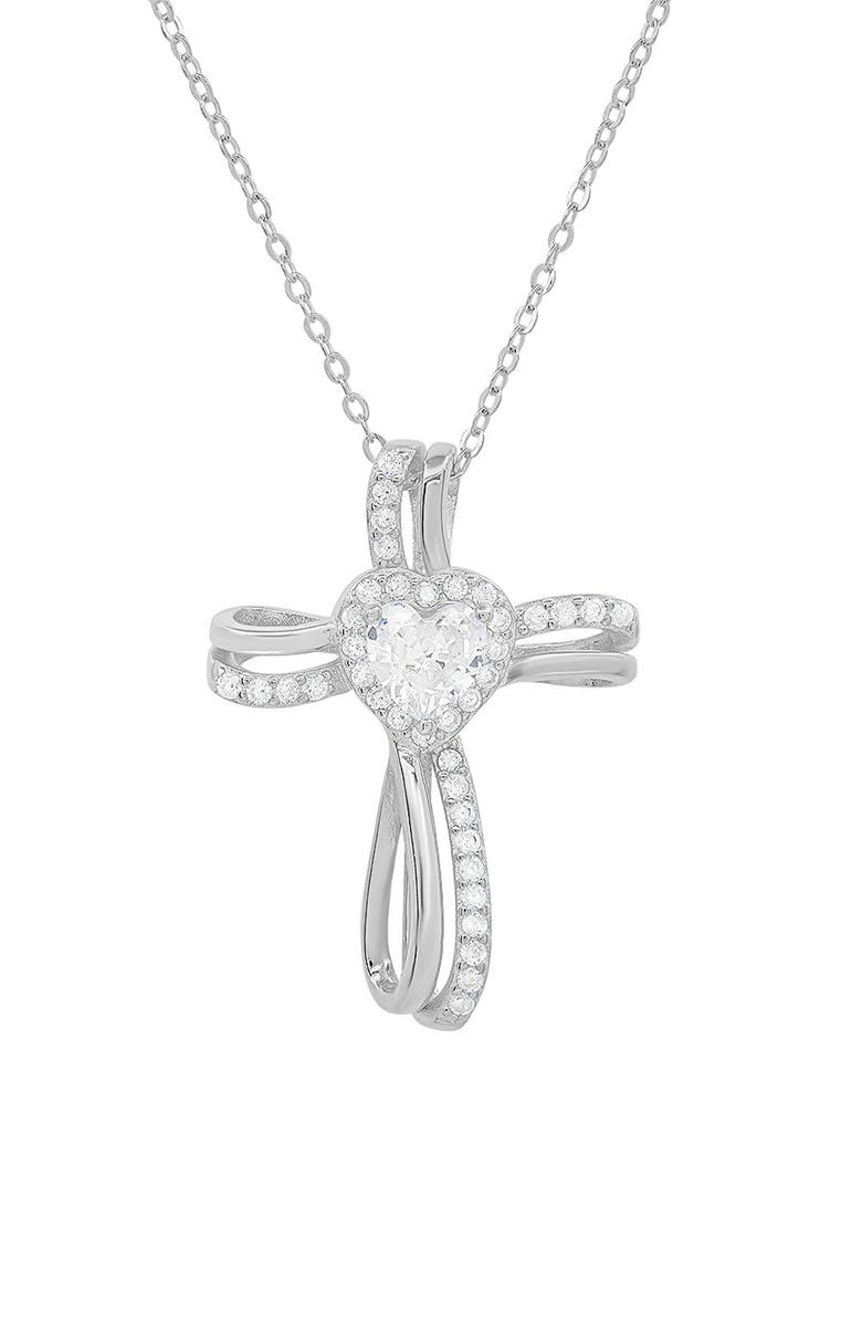 Queen Jewels Sterling Silver CZ Heart Cross Pendant Necklace, Main, color, Silver