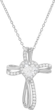 Queen Jewels Sterling Silver CZ Heart Cross Pendant Necklace
