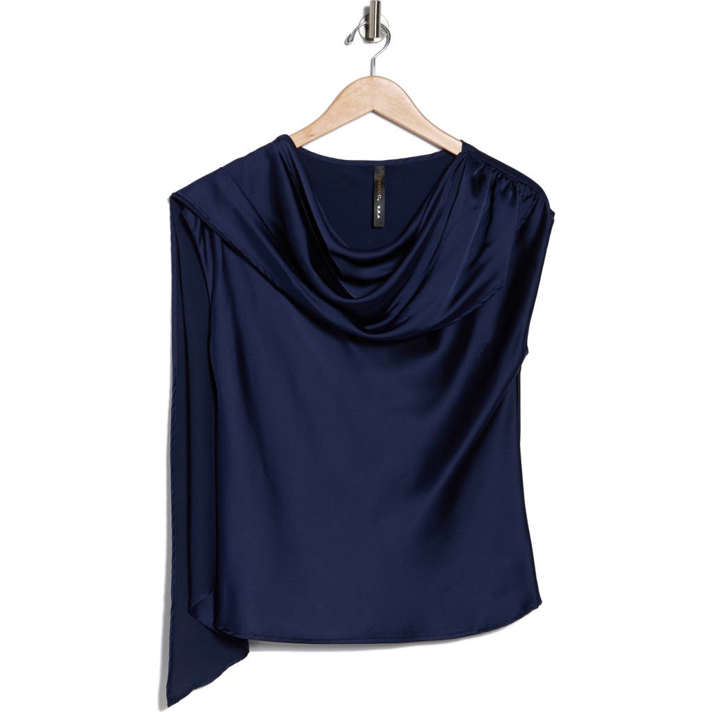 Renee C Cap Sleeve Satin Top With Scarf In Blue
