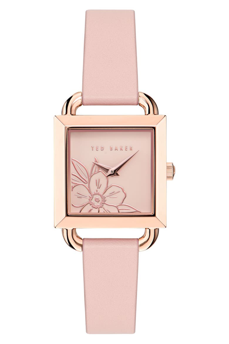 Square Leather Strap Watch, Main, color, PINK