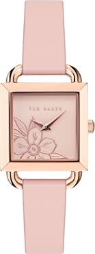 Ted Baker London Square Leather Strap Watch