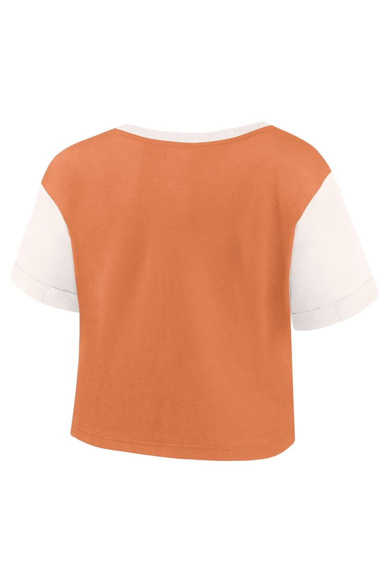 Women's Fanatics Branded Texas Orange Texas Longhorns Color-Block Script Tail T-Shirt, Alternate, color, Burnt Orange