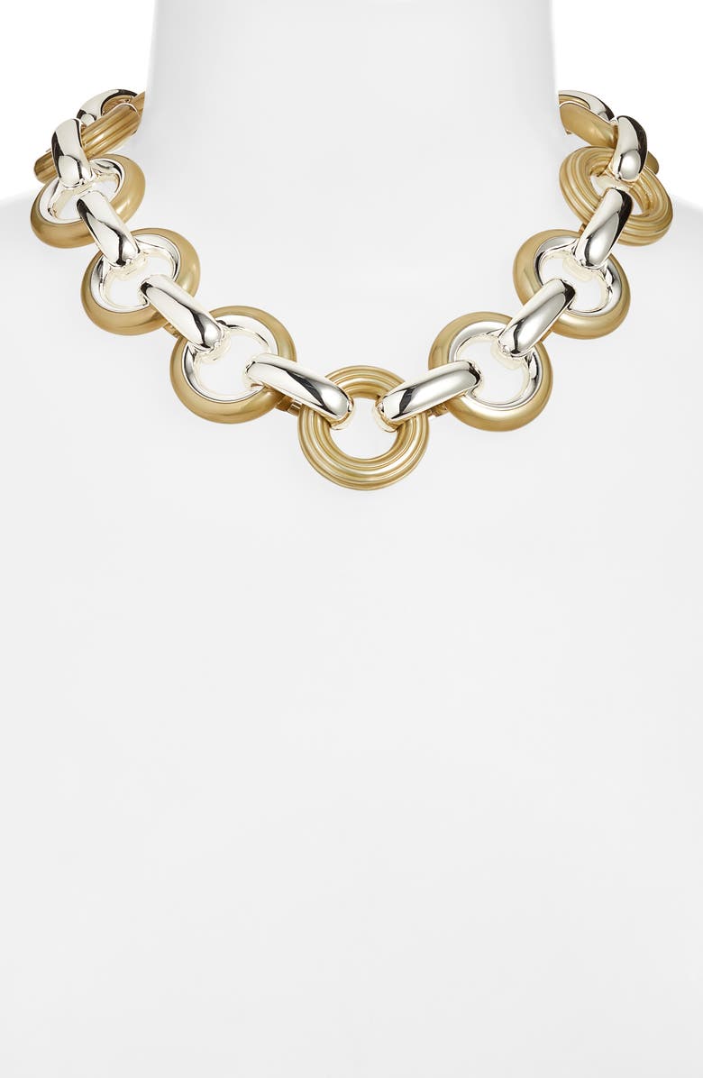 Tory Burch Donut Link Necklace, Alternate, color, Light Silver / Multi