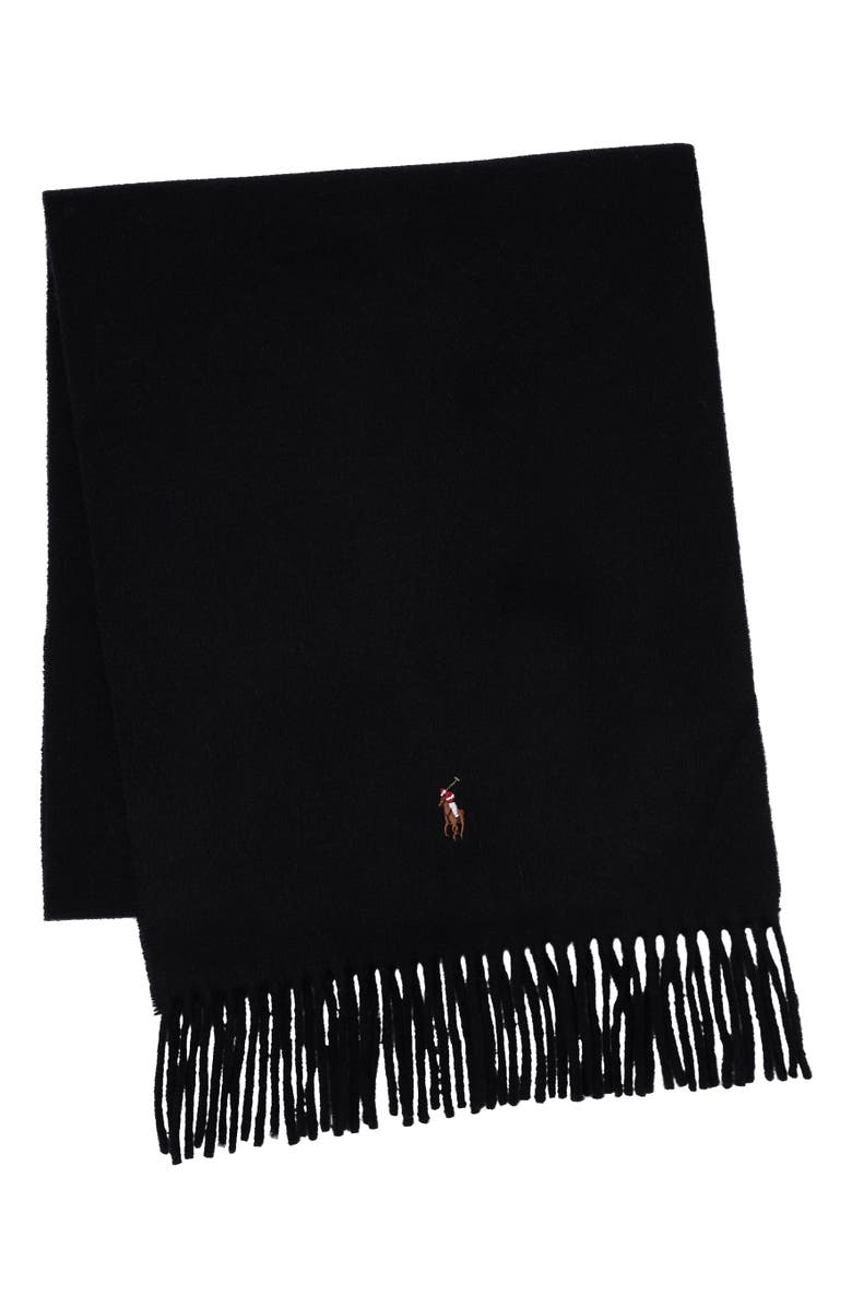 Polo Ralph Lauren Signature Italian Virgin Wool Scarf, Main, color, Black