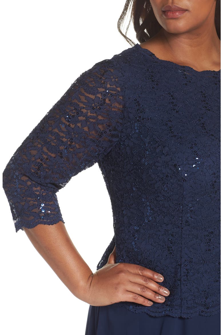 Mock Two-Piece A-Line Gown, Alternate, color, NAVY