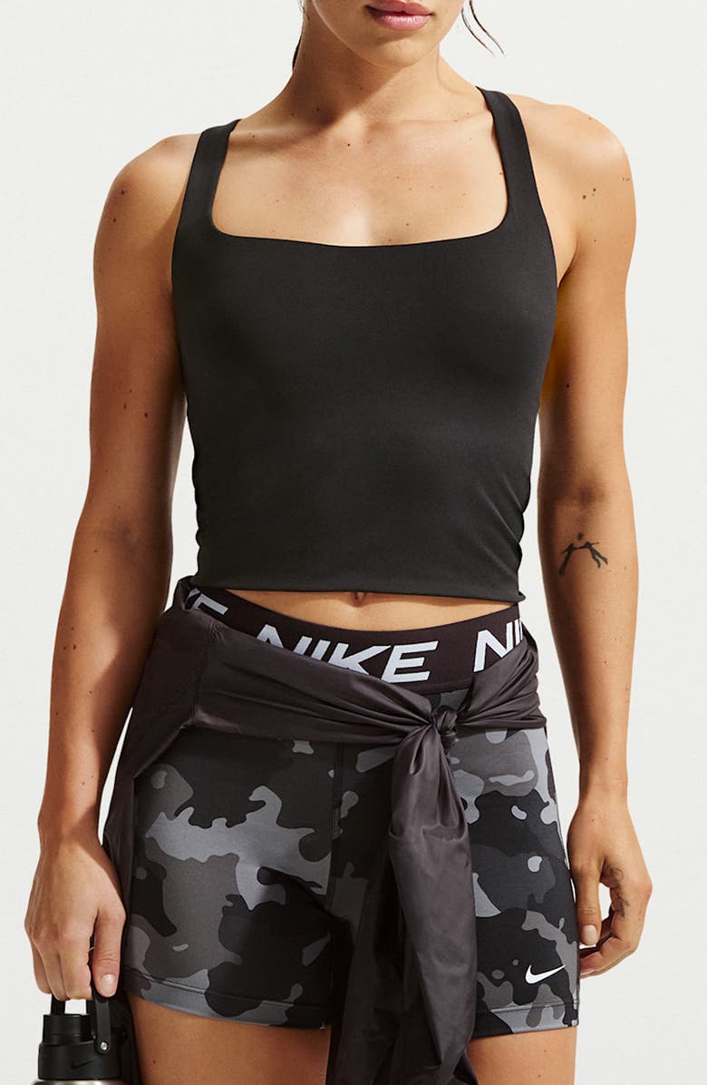 Nike Zenvy Longline Sports Bra, Main, color, Black/ Cool Grey