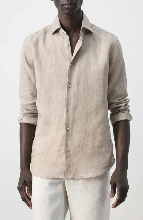 Slim Fit Linen Button-Up Shirt