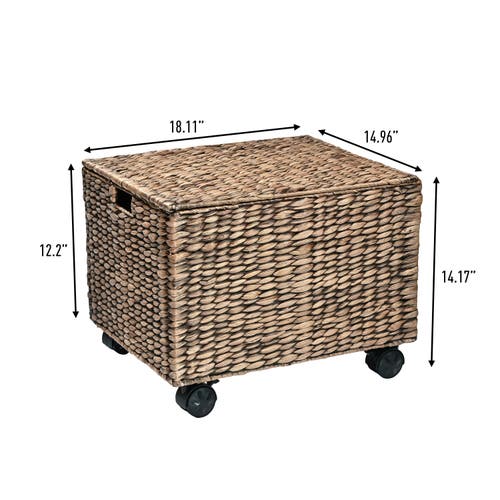 Happimess Ashton Classic Farmhouse Handwoven Hyacinth Rolling Filing Basket With Lid And 360 Degree  In Brown