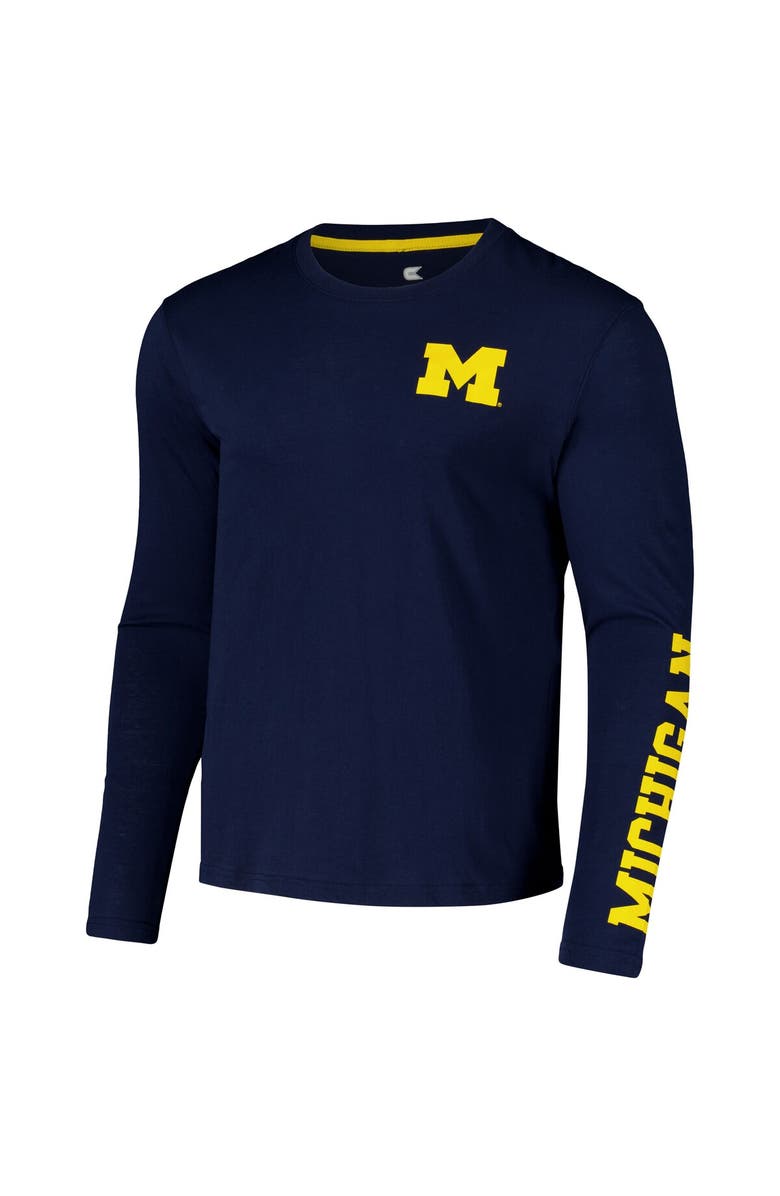 COLOSSEUM Men's Colosseum Navy Michigan Wolverines Logo Lockup 3-Hit Active Blend Long Sleeve T-Shirt, Alternate, color, Navy