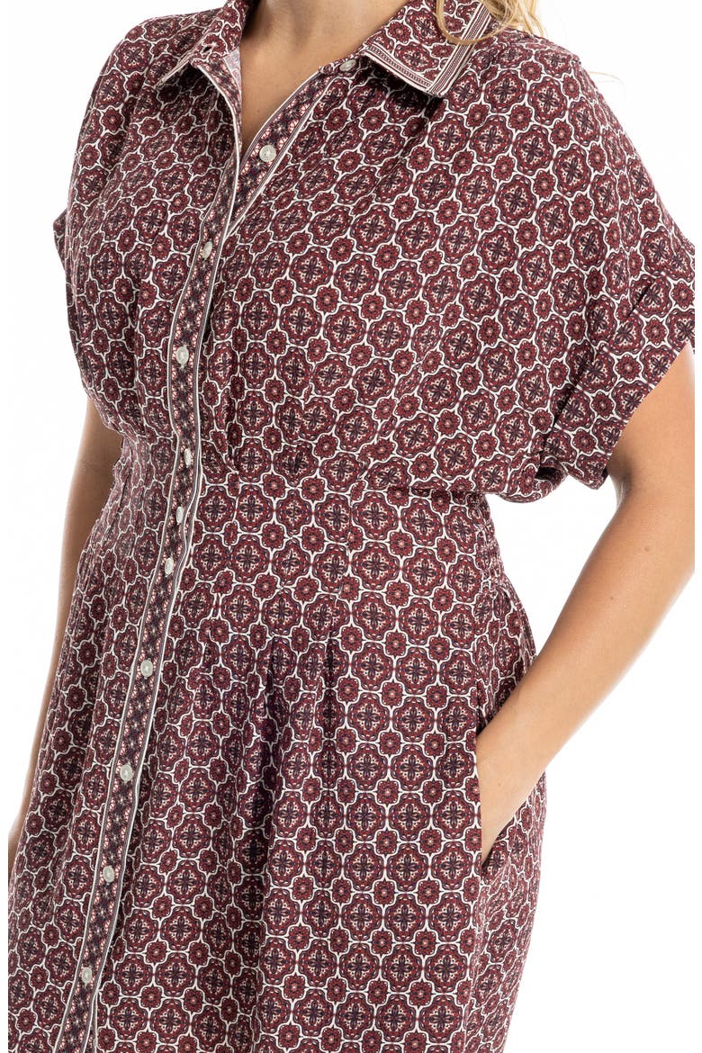 Printed Short Sleeve Shirtdress, Alternate, color, BRICK SMALL CURVY CUBE