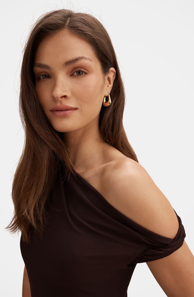 Ever New Piper Draped One-Shoulder Midi Dress, Alternate, color, Chocolate