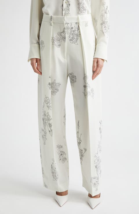 Floral Print Pleated Wide Leg Trousers