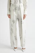 Victoria Beckham Floral Print Pleated Wide Leg Trousers