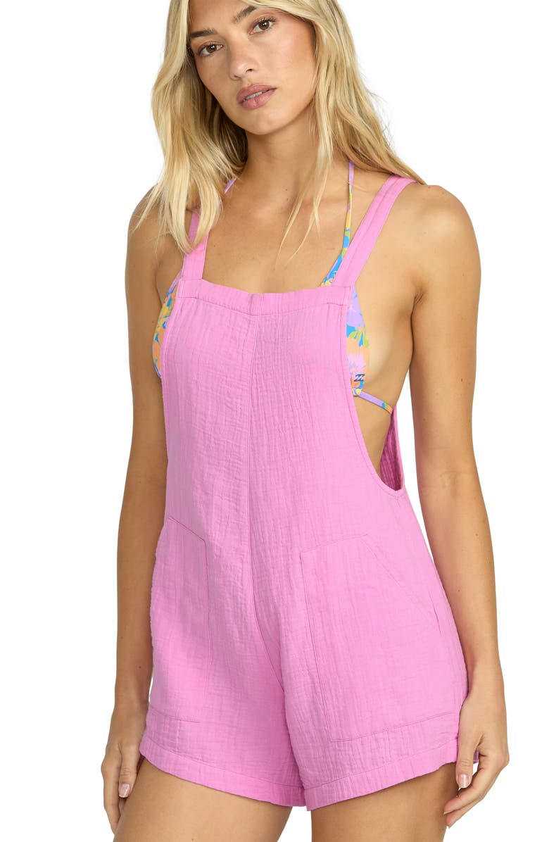 Billabong Beach Crush Cotton Gauze Cover-Up Romper, Alternate, color, Bright Rose