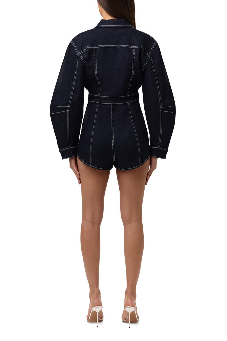 Front Zip Denim Romper, Alternate, color, DARK INDIGO