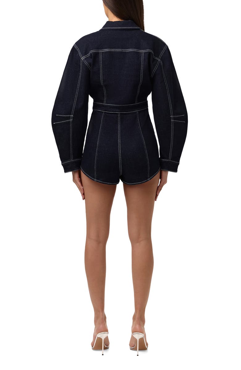 Naked Wardrobe Front Zip Denim Romper, Alternate, color, Dark Indigo