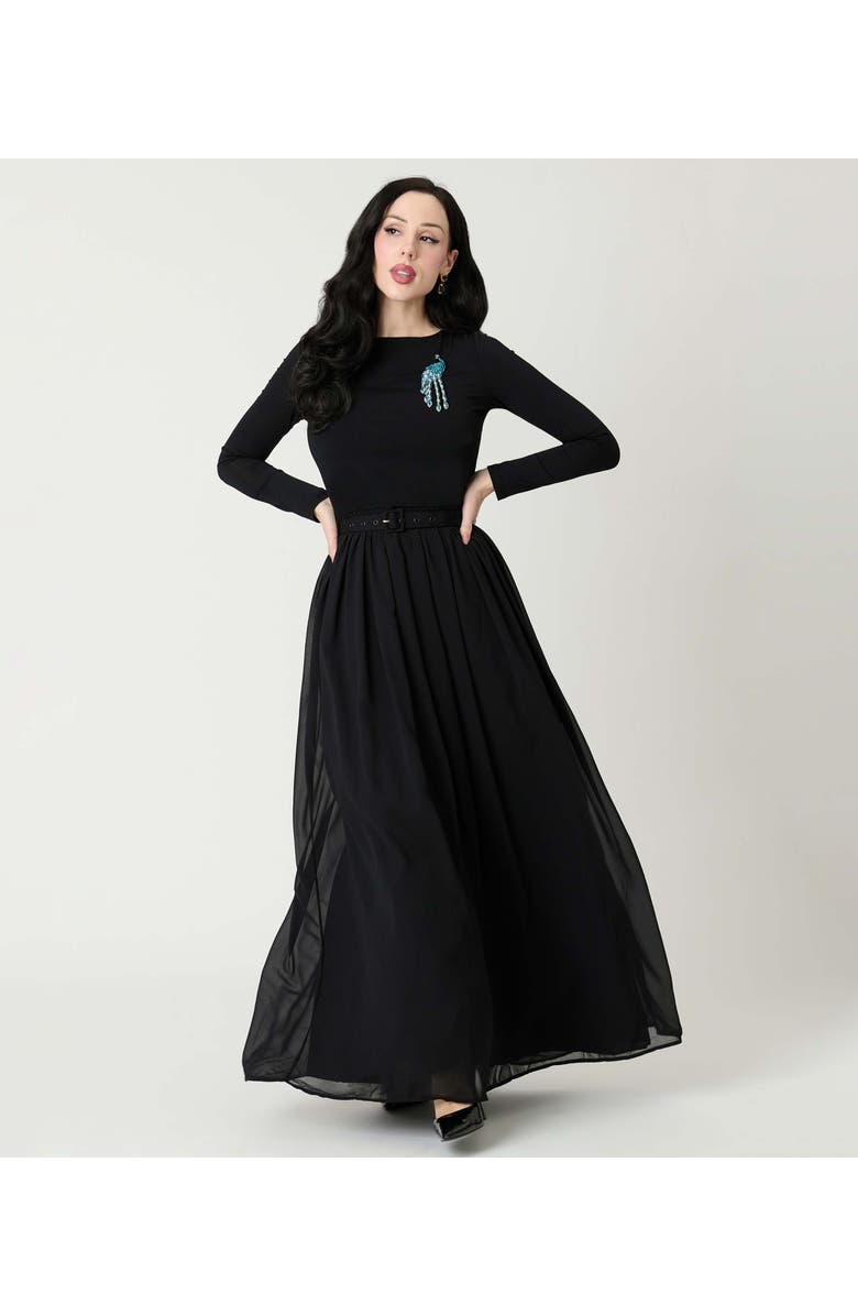 Unique Vintage Brooch Maxi Dress, Alternate, color, Black W/Embellishment