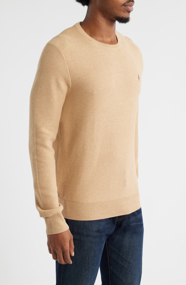 Polo Ralph Lauren Textured Cotton Crewneck Sweater, Alternate, color, Camel Melange