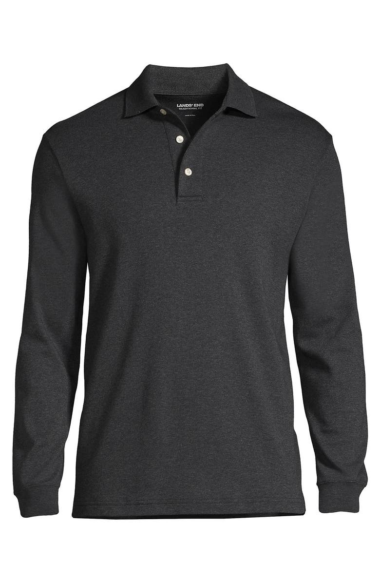 Lands' End Long Sleeve Cotton Supima Polo Shirt, Alternate, color, Dark Charcoal Heather