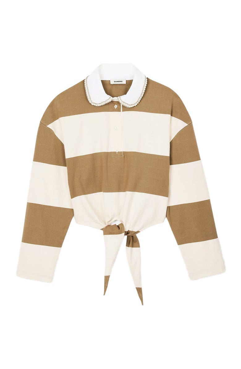 SANDRO Striped polo-neck T-shirt, Alternate, color, Beige
