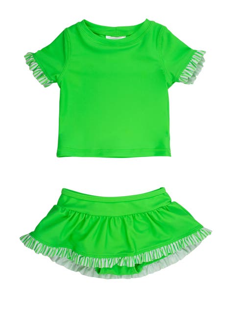 Girls Short Sleeve Ruffle UPF50+ Rash Guard Skirted 2-Piece