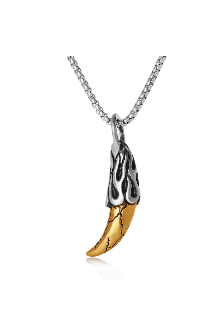Men's Claw Pendant Necklace, Two-Tone Stainless Steel on 22'' Box Chain, Main, color, Silver