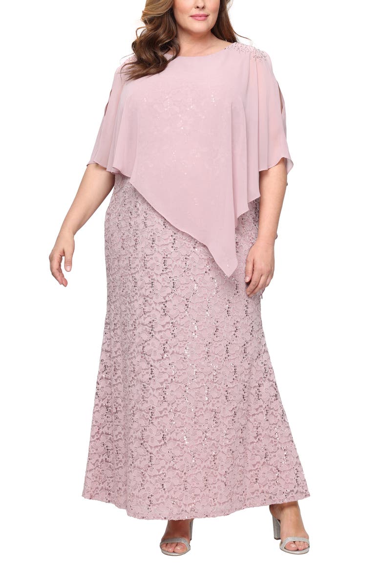 Sequin Floral Lace Dress with Capelet, Main, color, BLUSH