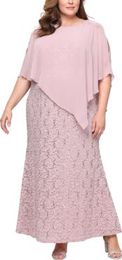 SL FASHIONS Sequin Floral Lace Dress with Capelet