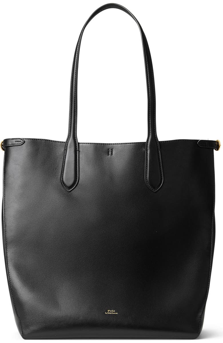 Polo Ralph Lauren Calfskin Leather Tote Bag, Main, color, Black