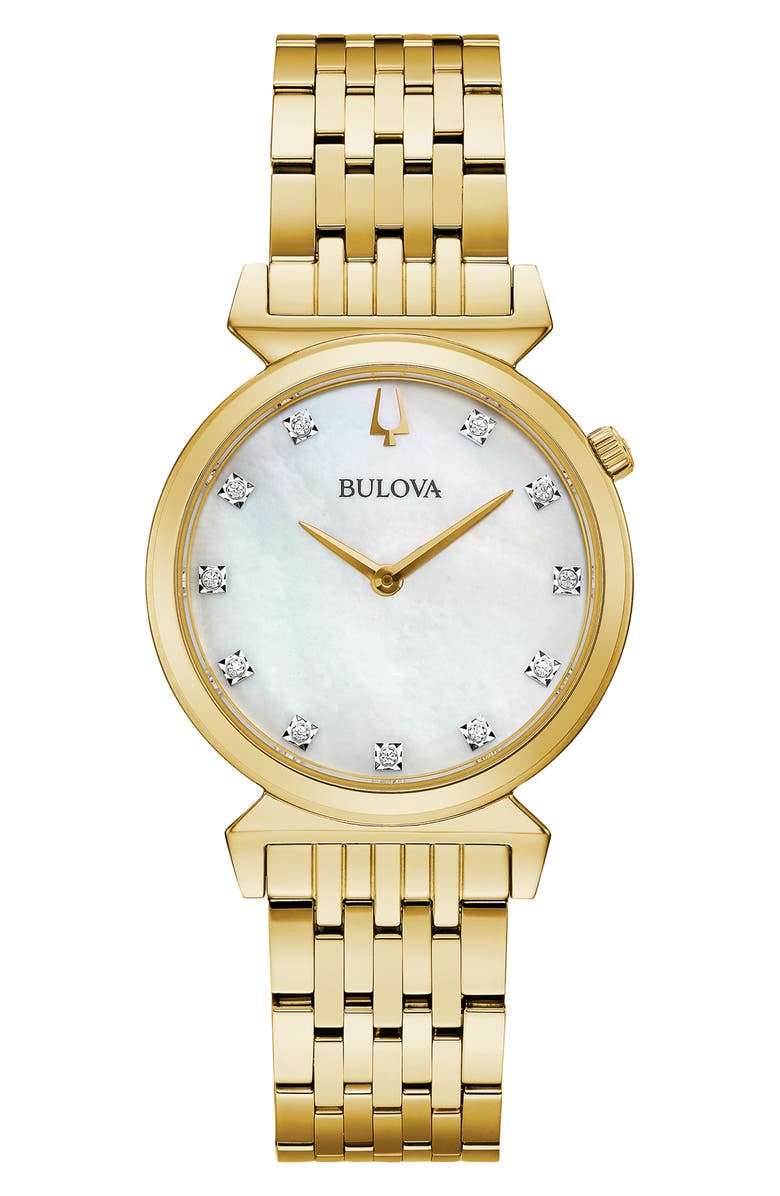 BULOVA Regatta Mother-of-Pearl & Diamond Bracelet Watch, 30mm, Main, color, Gold