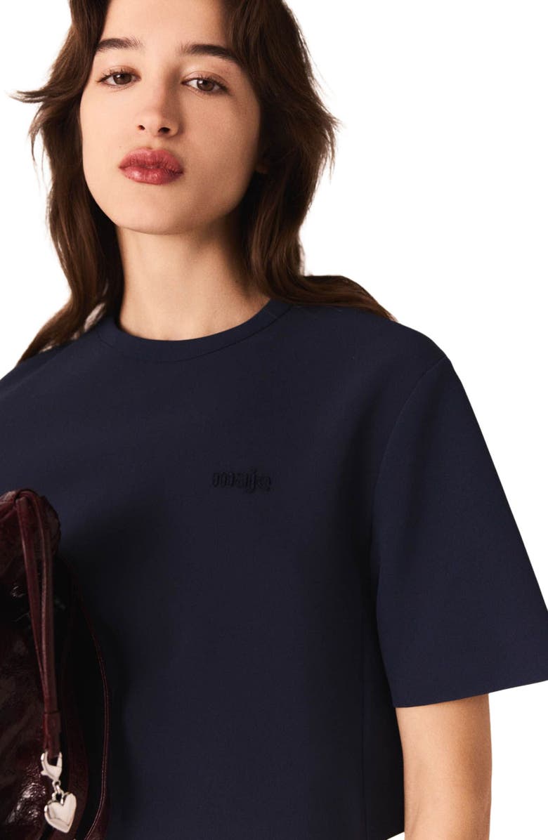 maje Heavy crepe short top, Alternate, color, Navy