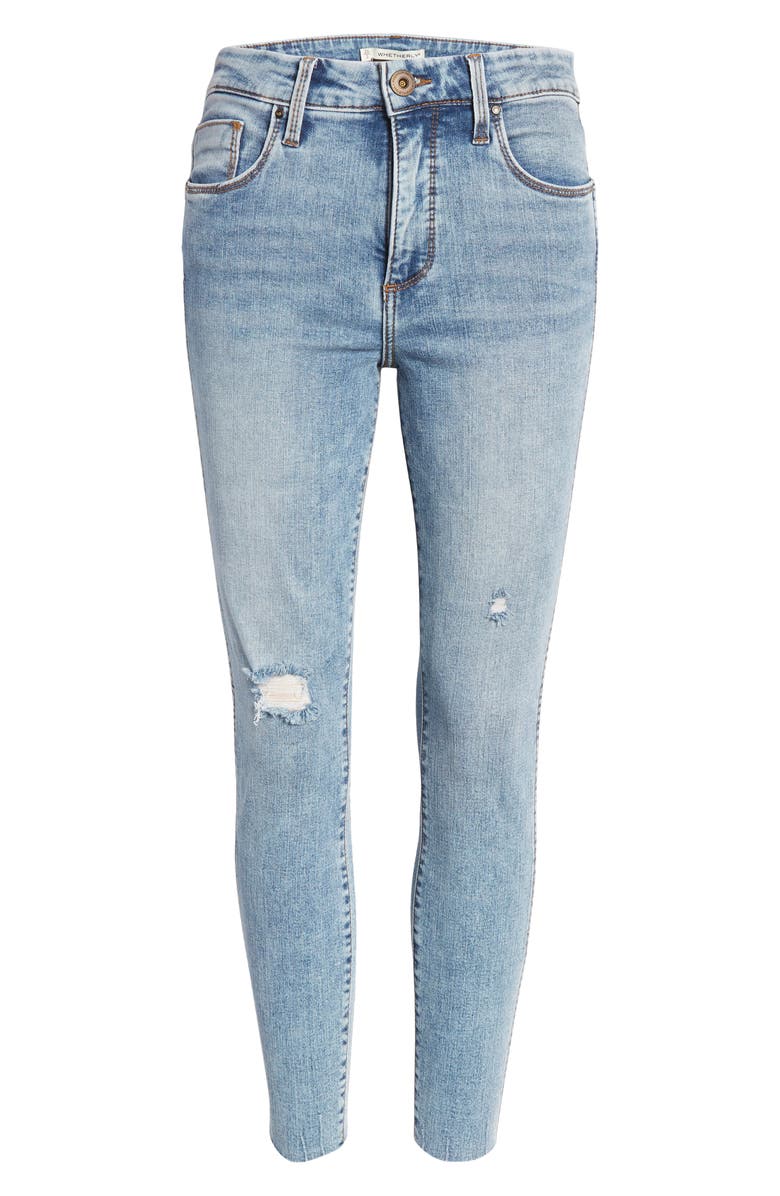 Whetherly Cooper High Waist Raw Hem Skinny Jeans, Alternate, color, 