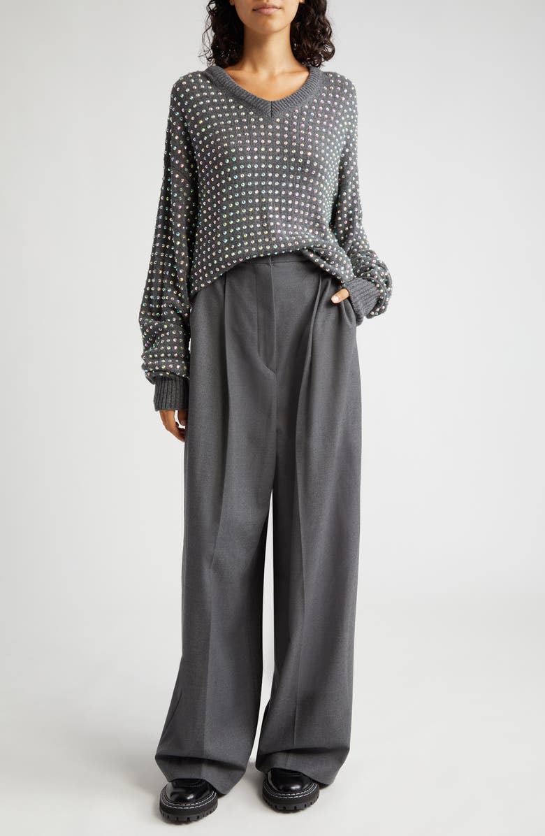 SPORTMAX Crystal Embellished V-Neck Sweater, Alternate, color,