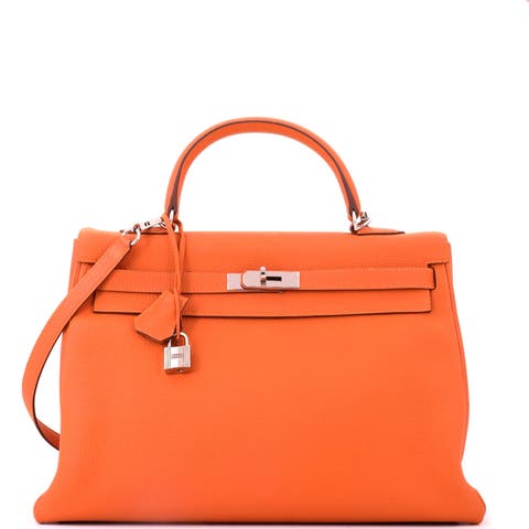 Kelly Handbag Orange Togo with Palladium Hardware 35