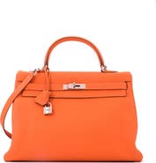 Pre-Owned Hermes Kelly Handbag Orange Togo with Palladium Hardware 35