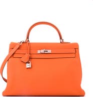 Pre-Owned Hermes Kelly Handbag Orange Togo with Palladium Hardware 35