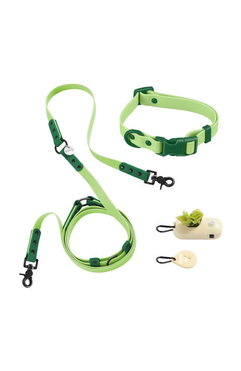 Luna 8FT Adjustable 6-in-1 Waterproof Hands-Free Leash and Collar with LED Flashlight, Bag Dispenser, and Poop Bag Holder