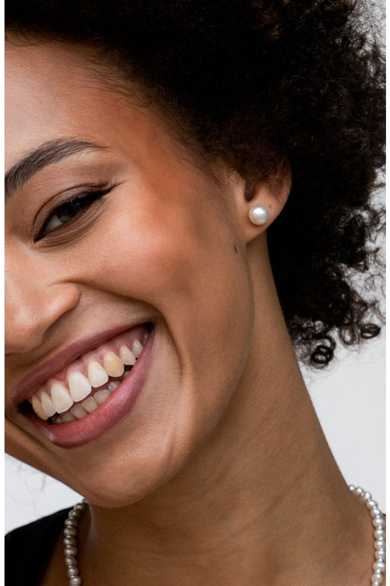 White Timeless Freshwater Pearl Studs, Alternate, color, Sterling Silver