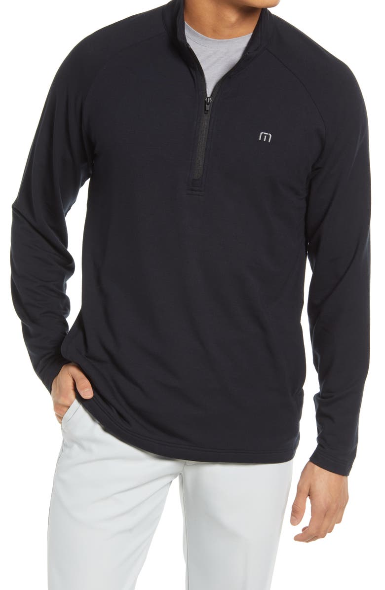 TravisMathew Men's Networking Quarter Zip Fleece Pullover, Main, color, Black